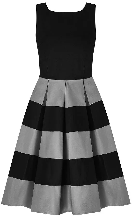 Anna Adorable Striped Swing Dress in Black-Grey