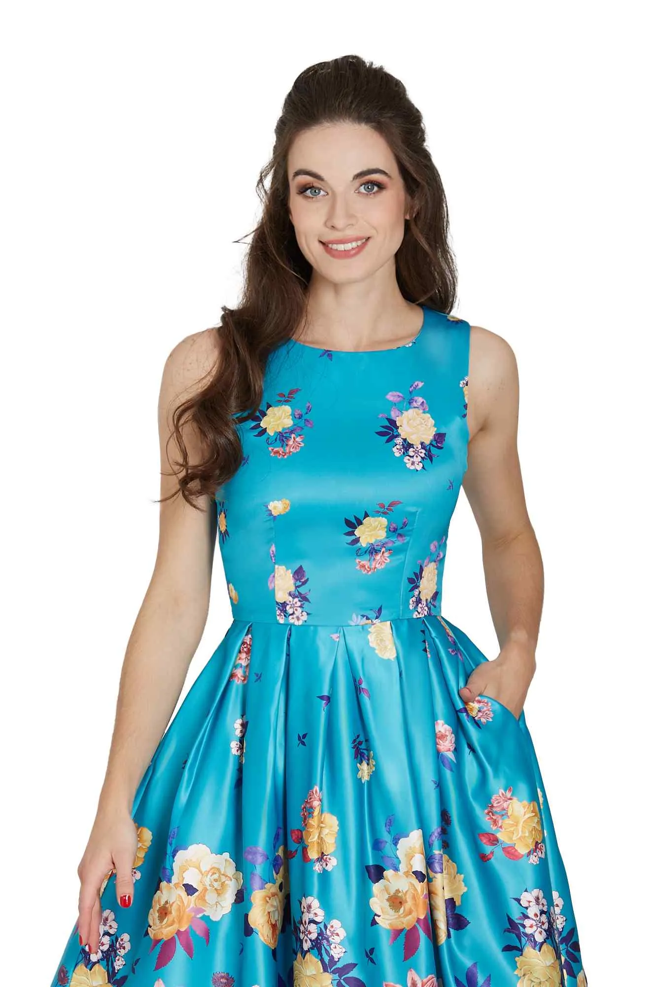 Annie Raising Flower Swing Dress in Turquoise