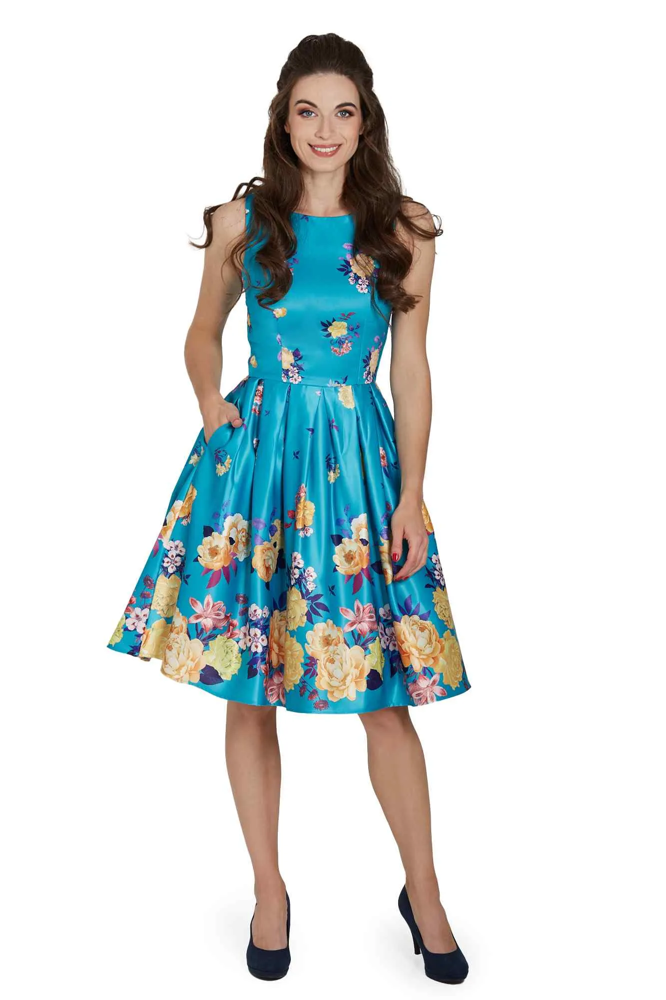 Annie Raising Flower Swing Dress in Turquoise