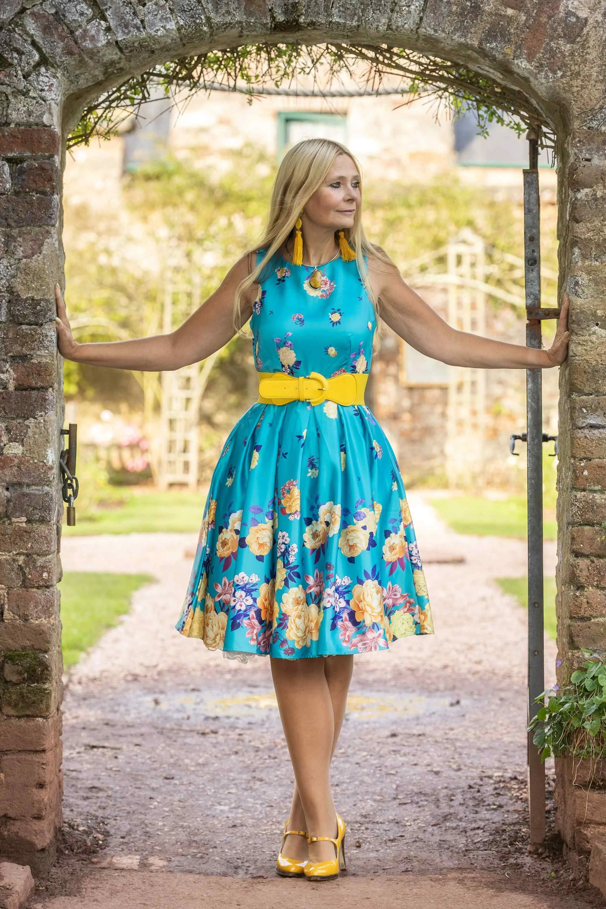 Annie Raising Flower Swing Dress in Turquoise