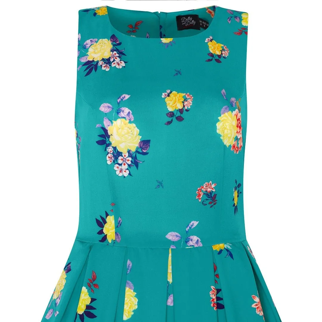 Annie Raising Flower Swing Dress in Turquoise