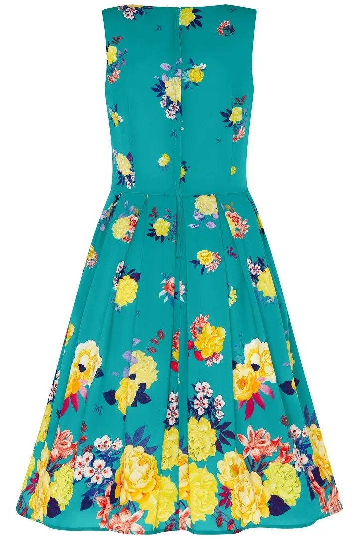 Annie Raising Flower Swing Dress in Turquoise