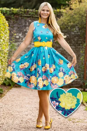 Annie Raising Flower Swing Dress in Turquoise