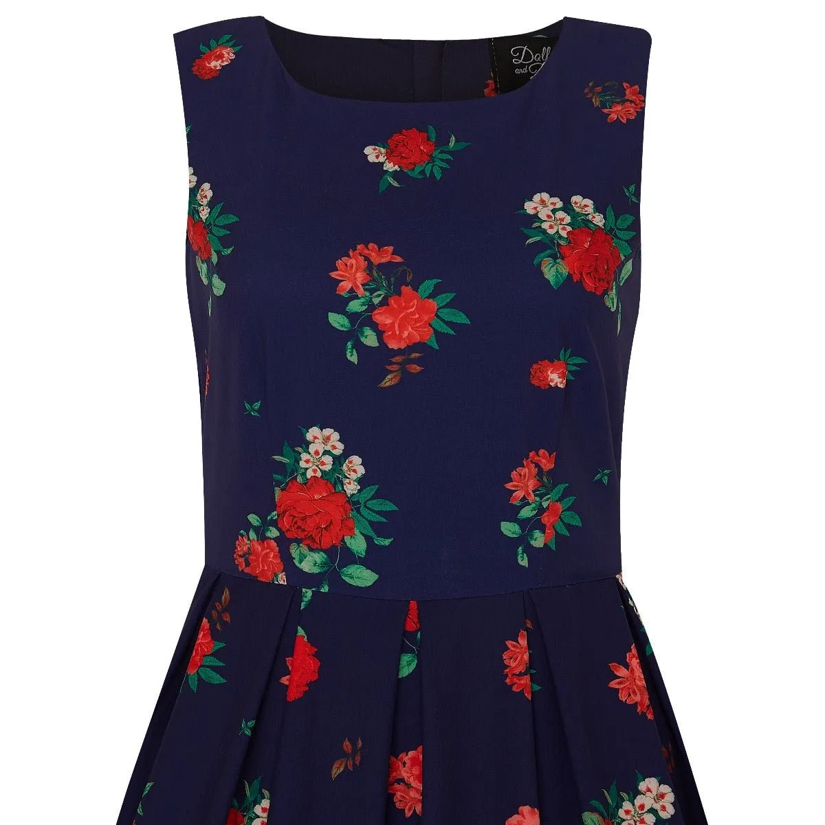 Annie Retro Swing Dress in Purple with Raising Rose Print