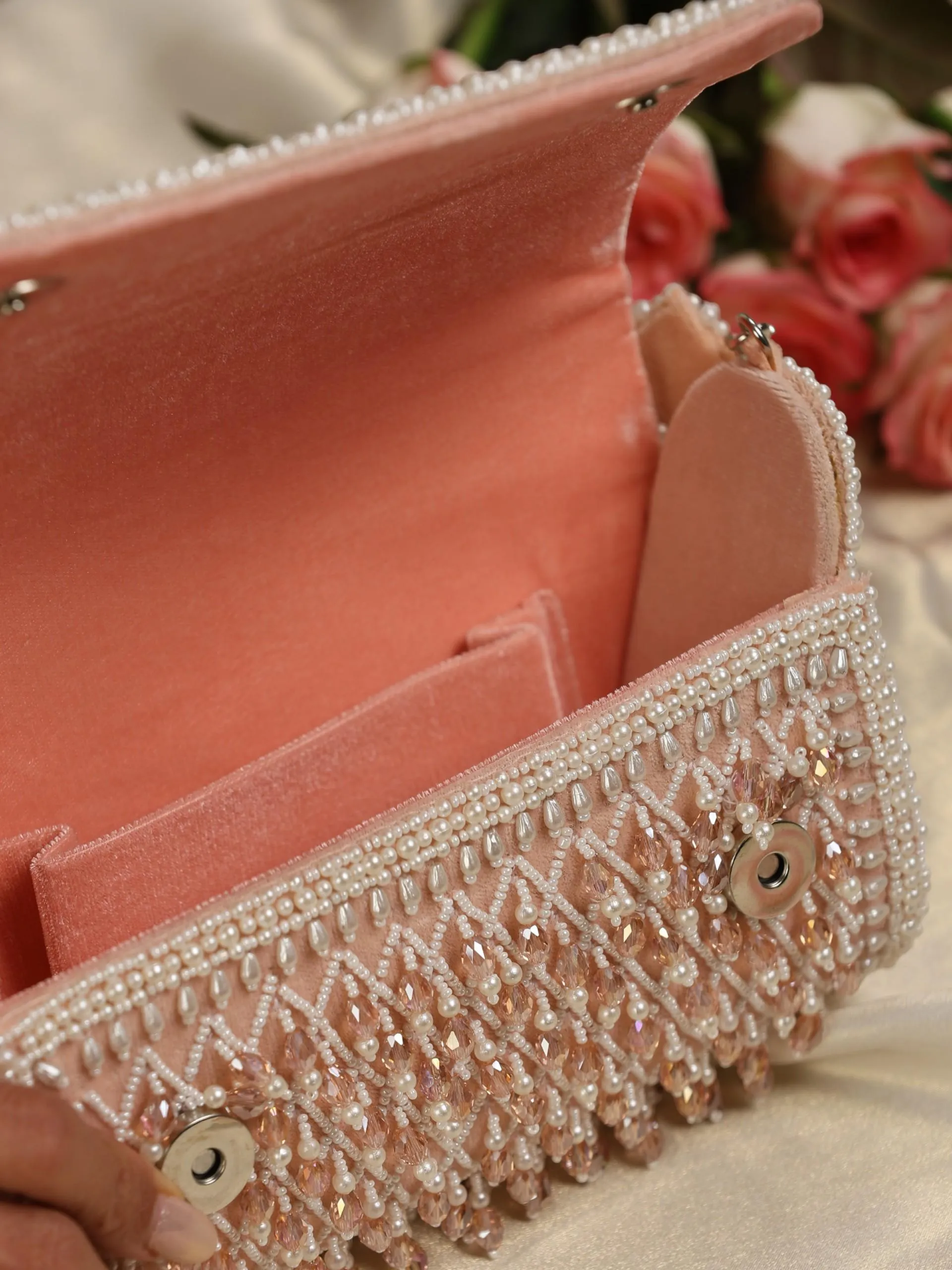 Beaded Cream and Pearl Clutch Bag