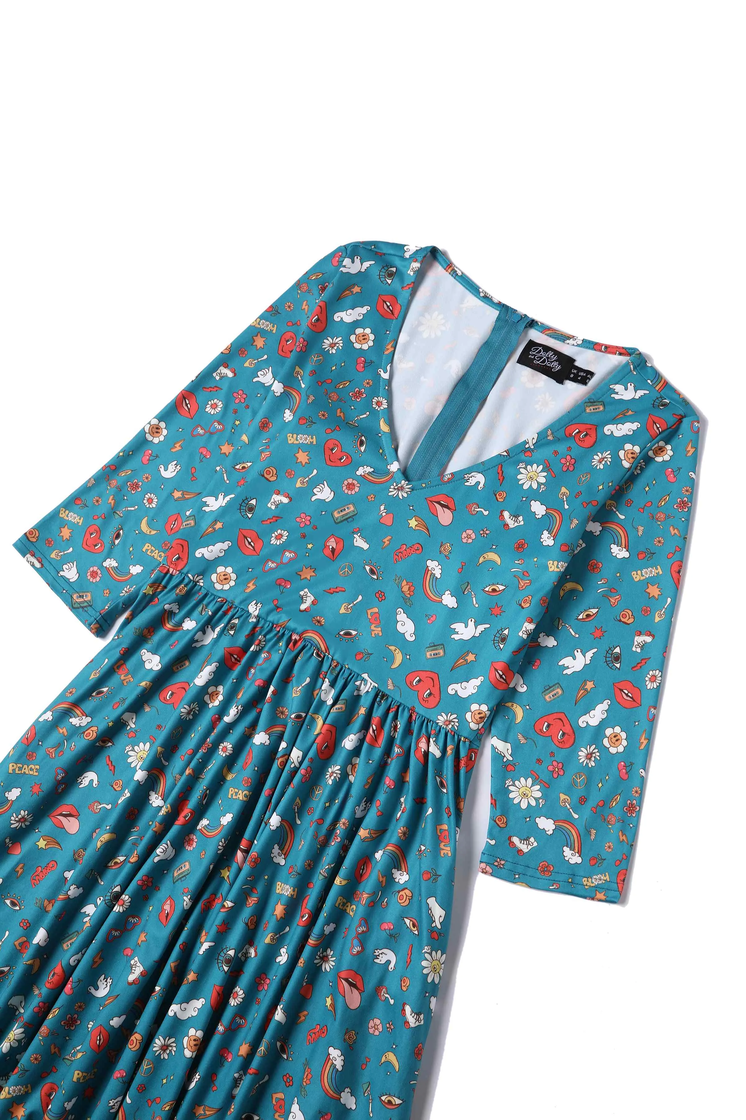 Billie Groovy Turquoise Long Sleeved Dress