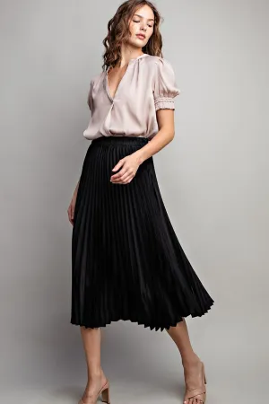 Black Pleated Midi Skirt