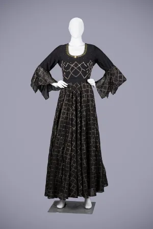 Black Silk Gown with Gossamer Dupatta