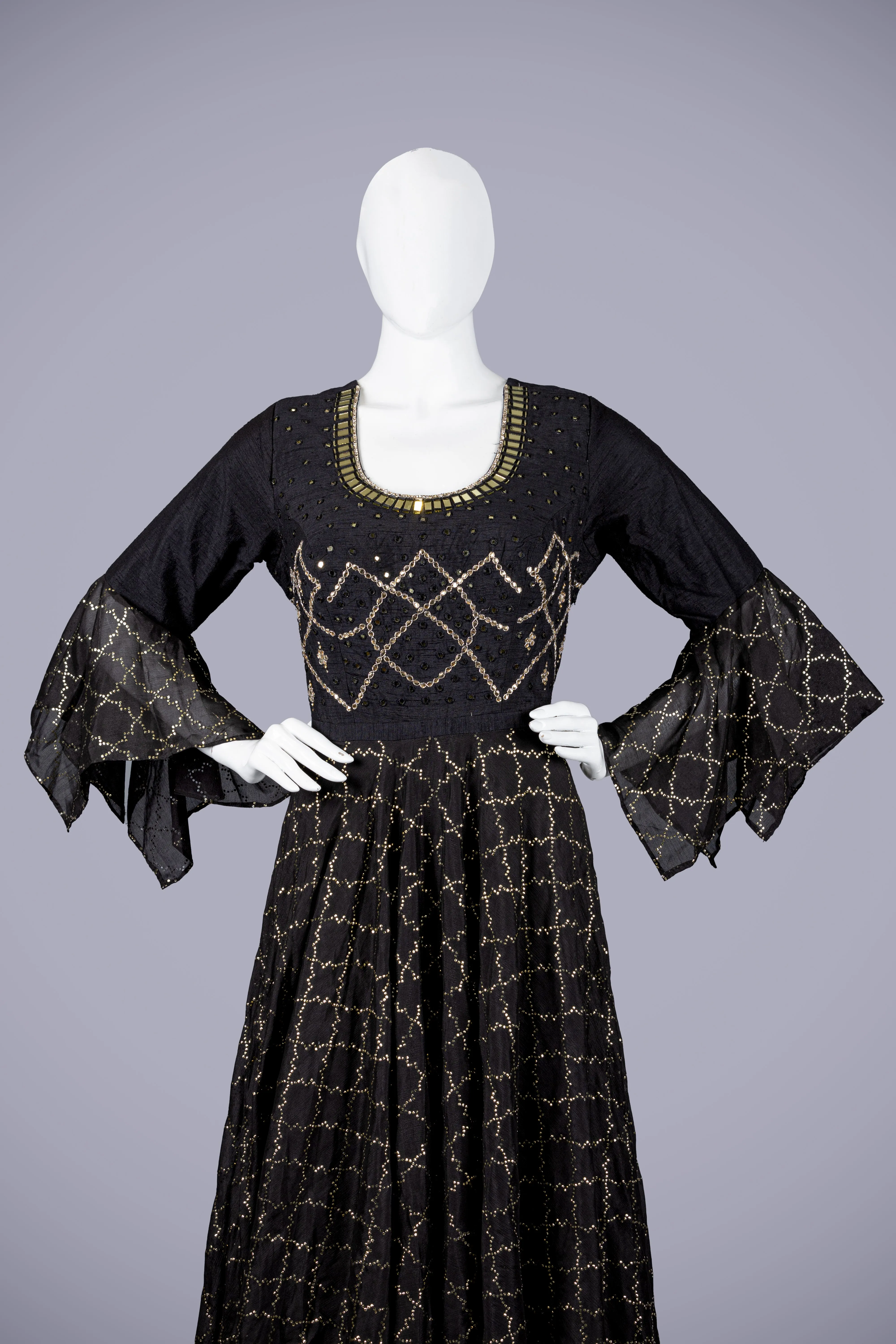 Black Silk Gown with Gossamer Dupatta