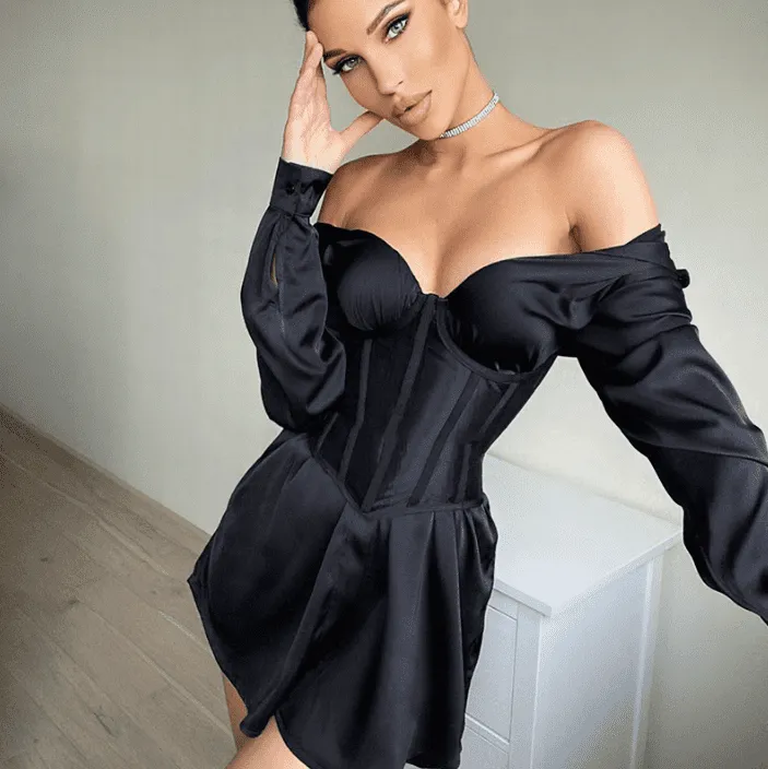 black waist girdle shirt dress