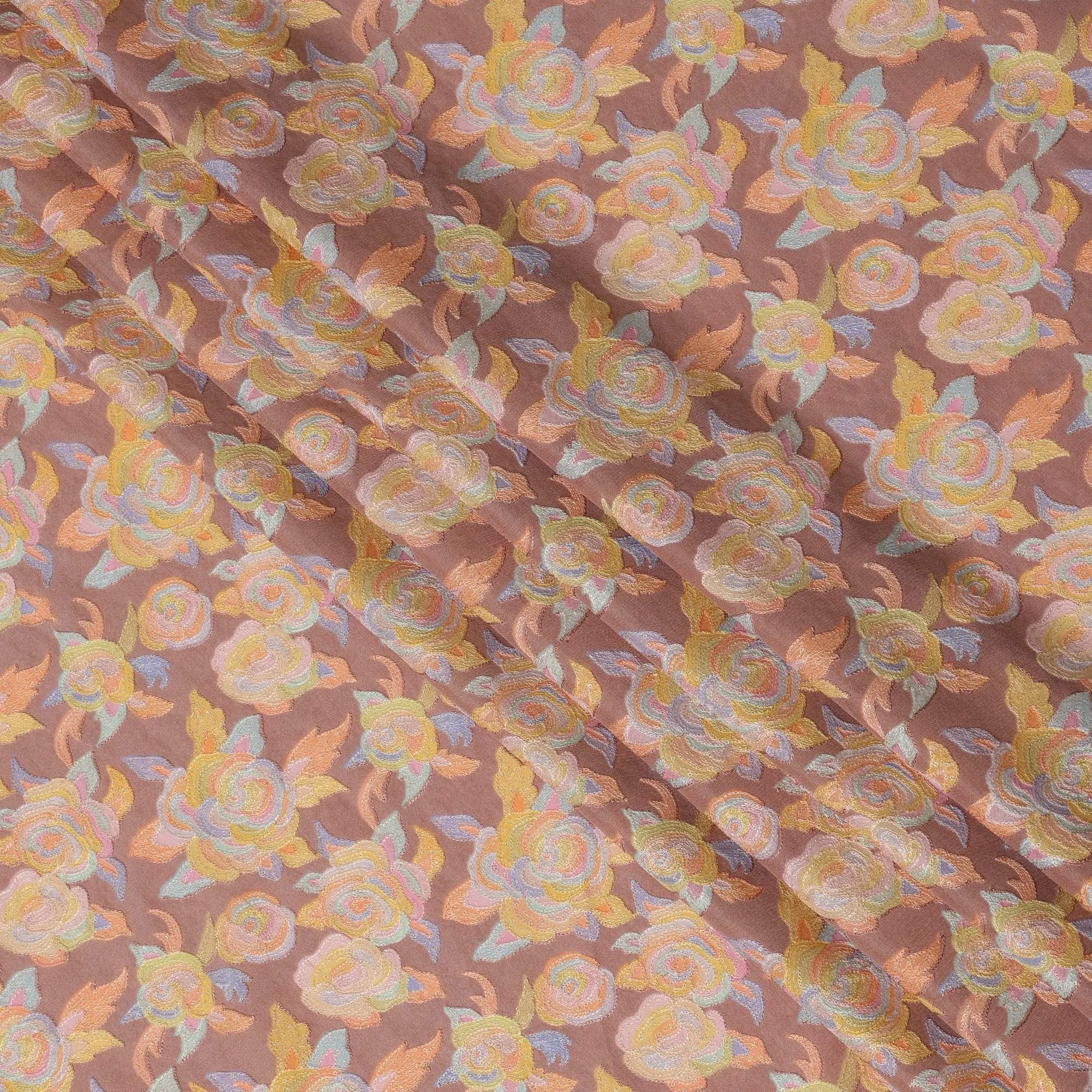 Blush Pink Pure Tussar Silk Fabric with Embroidery, 110 cm Width-D20694