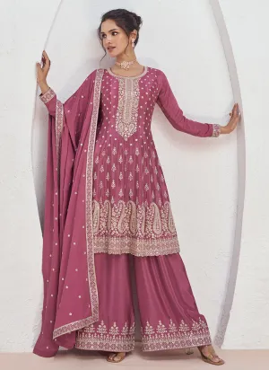 Blush Pink Sequence Embroidery Anarkali Style Palazzo Suit