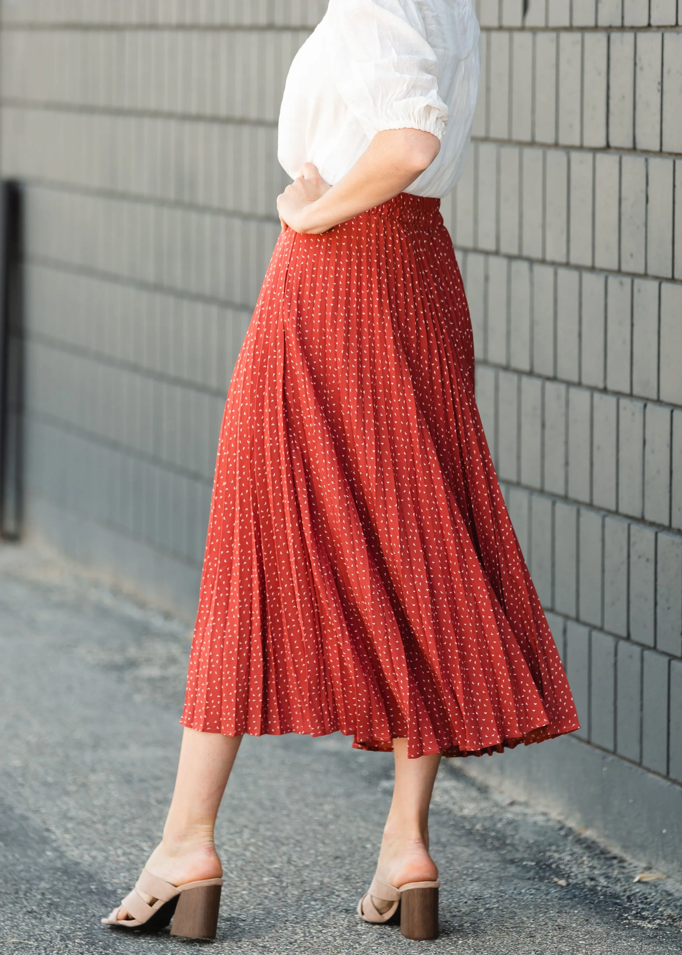 Brick Pleated Abstract Midi Skirt - FINAL SALE