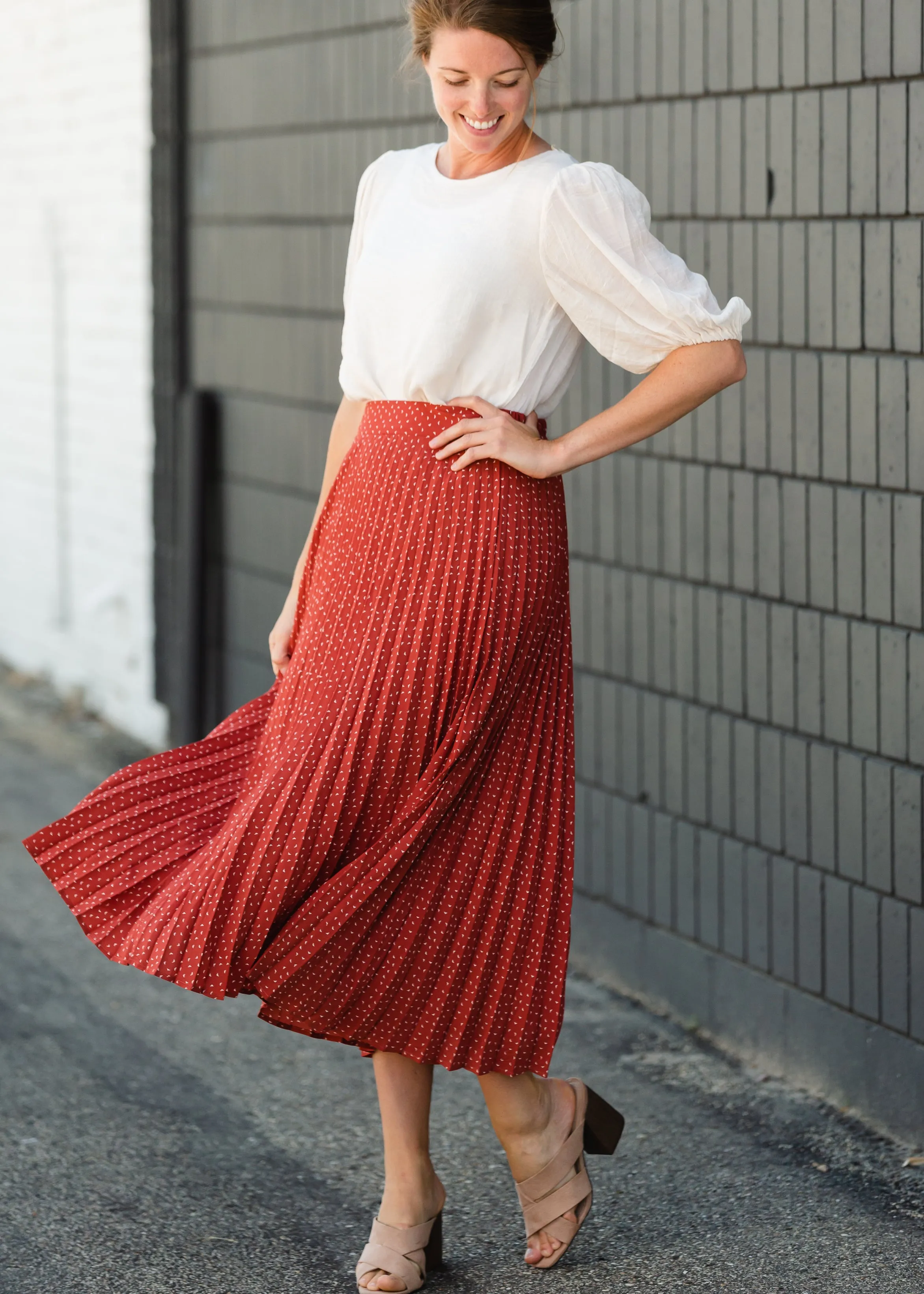 Brick Pleated Abstract Midi Skirt - FINAL SALE