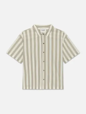 Camp Collar Shirt -- Smoke Beige Stripe