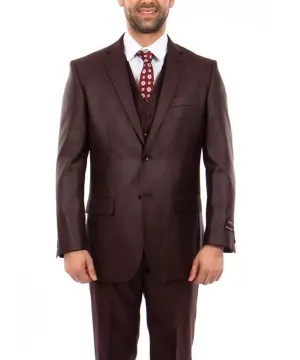 Classic Solid Textured Burgundy Suit with Vest