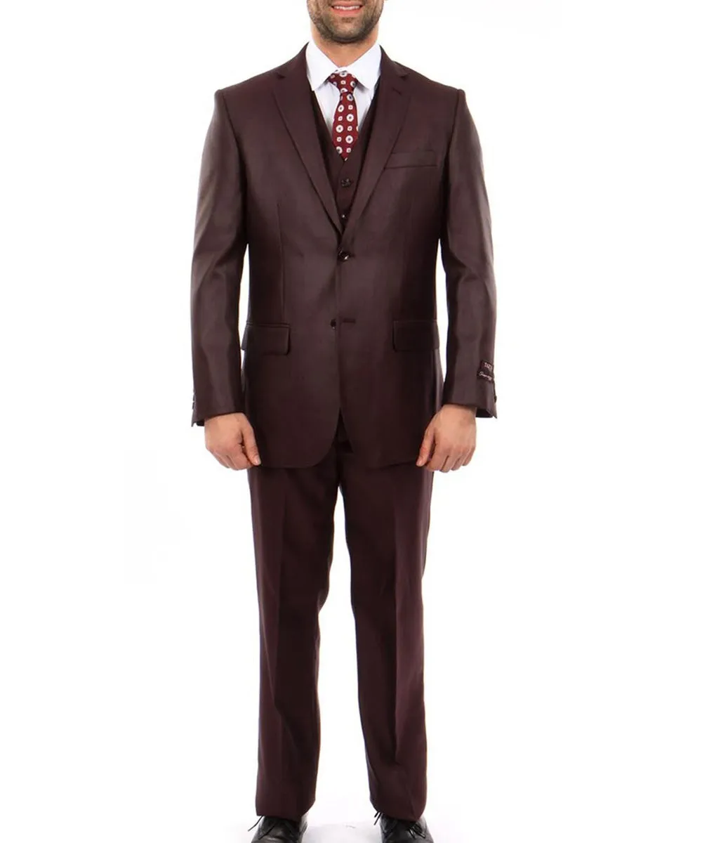 Classic Solid Textured Burgundy Suit with Vest