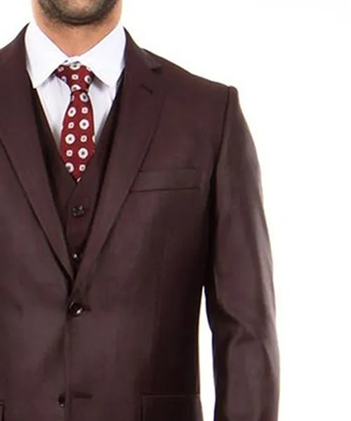 Classic Solid Textured Burgundy Suit with Vest