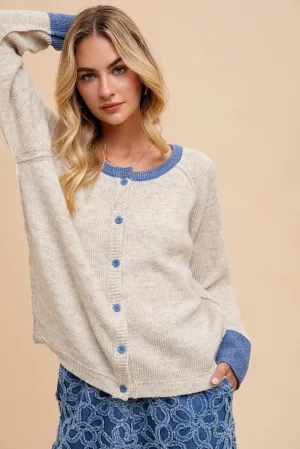 Contrast Blue Cardigan