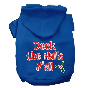 Deck The Halls Y'all Screen Print Dog Hoodie Blue M