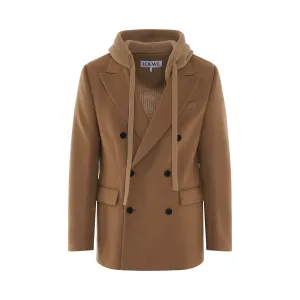 Double Breasted Hooded Jacket in Camel