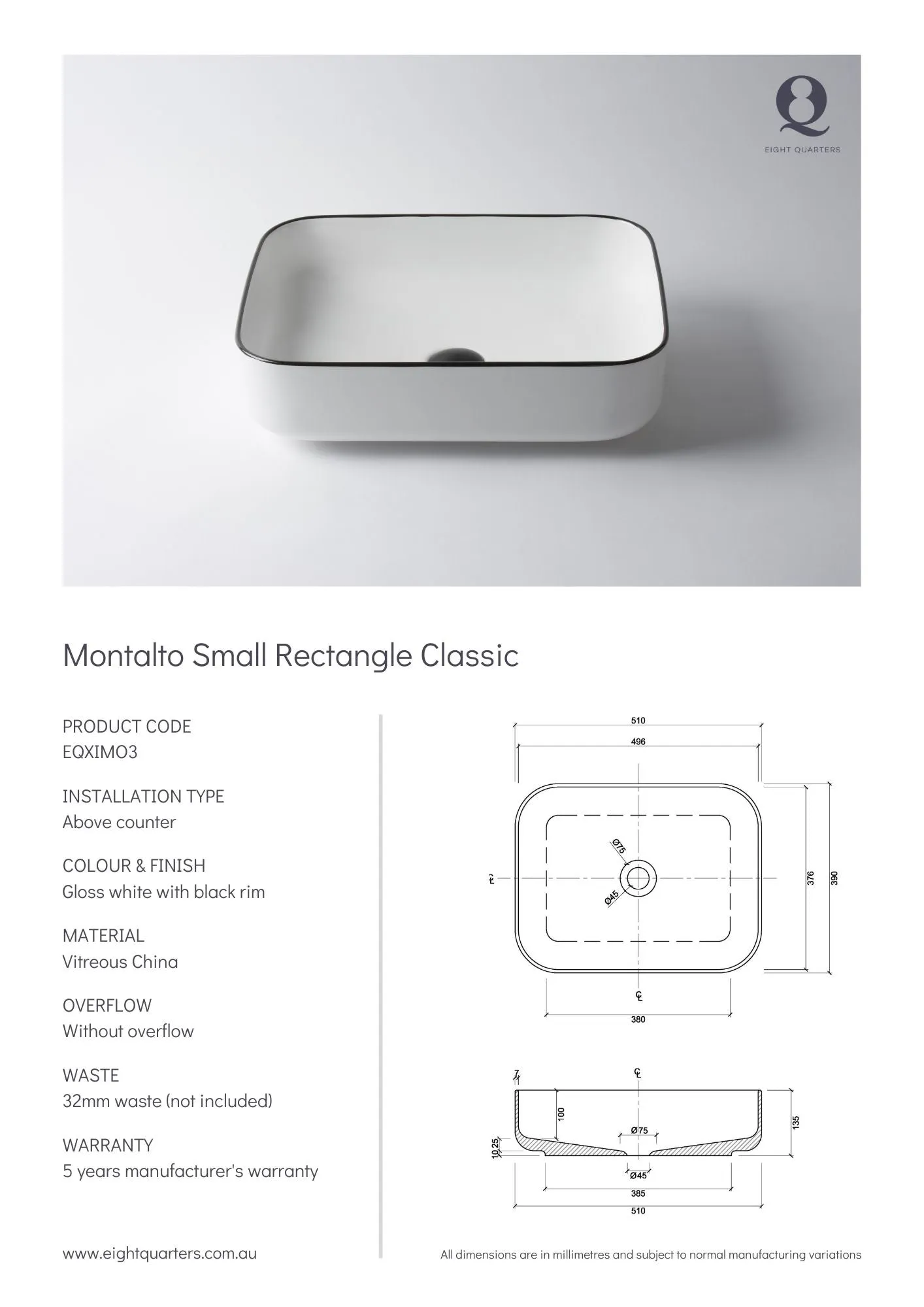 Eight Quarters Montalto Small Rectangle Classic