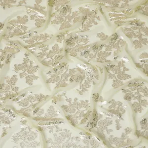 Elegant Cream Silk Chiffon Fabric with Metallic Lurex Floral Design, 110 cm Width, South Korea-D19725