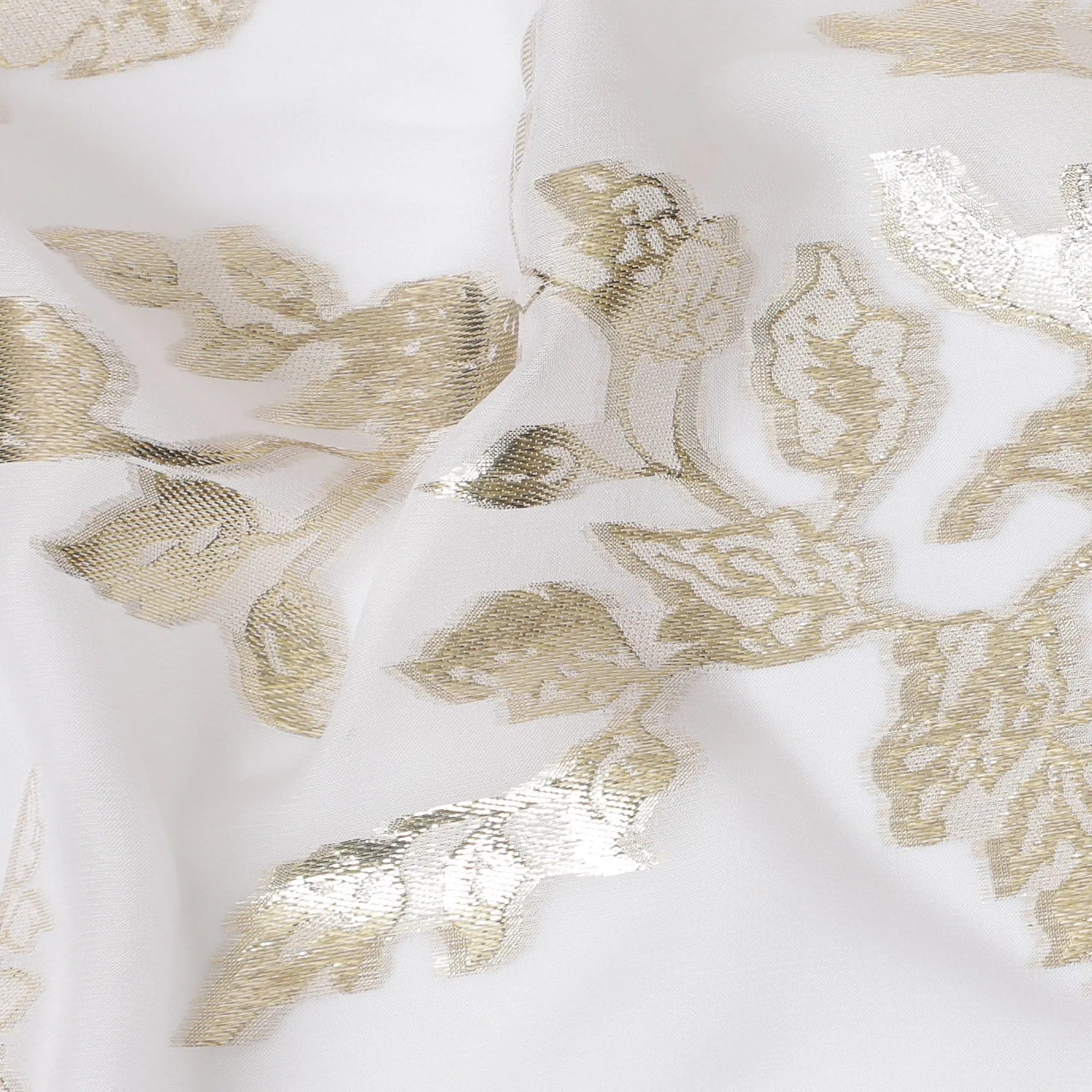 Elegant White Silk Chiffon Fabric with Metallic Lurex Floral Design, 110 cm Width, South Korea-D19720