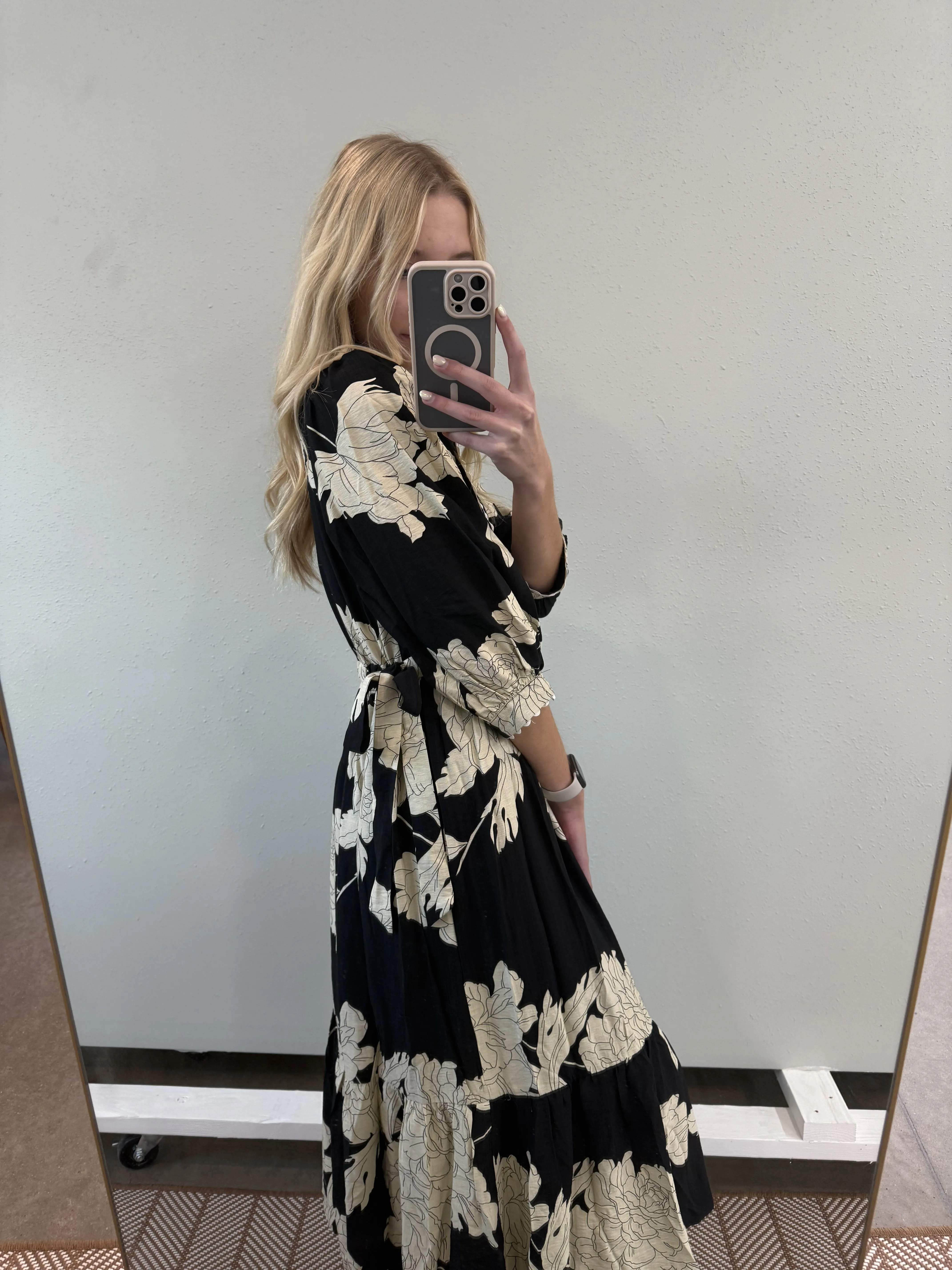 EVA FLORAL COLLARED MIDI DRESS