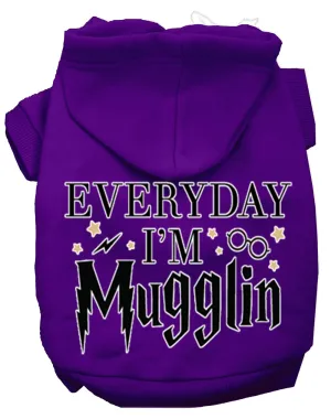 Everyday I'm Mugglin Screen Print Dog Hoodie Purple Xxxl