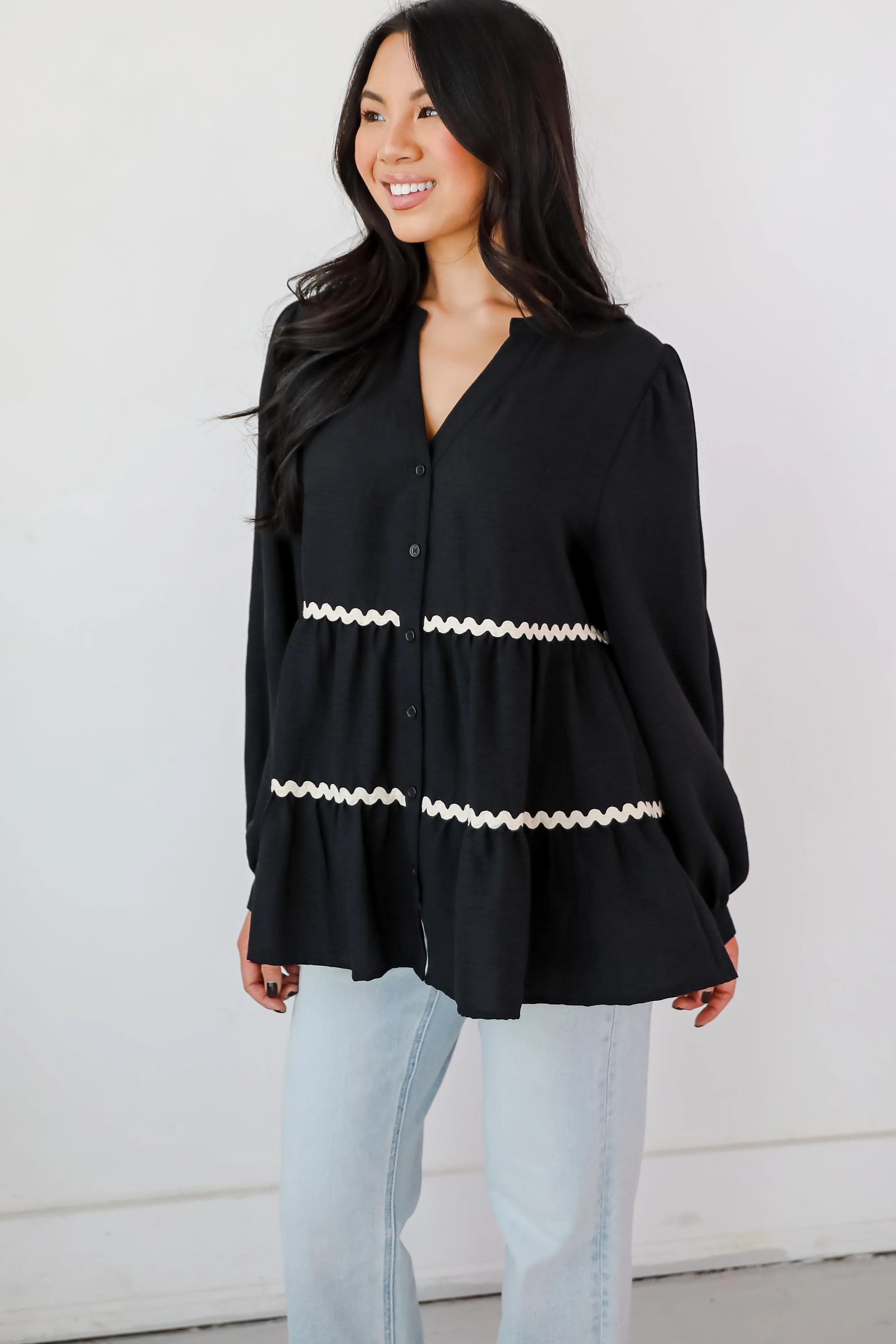 Exclusive Charm Black Tiered Blouse