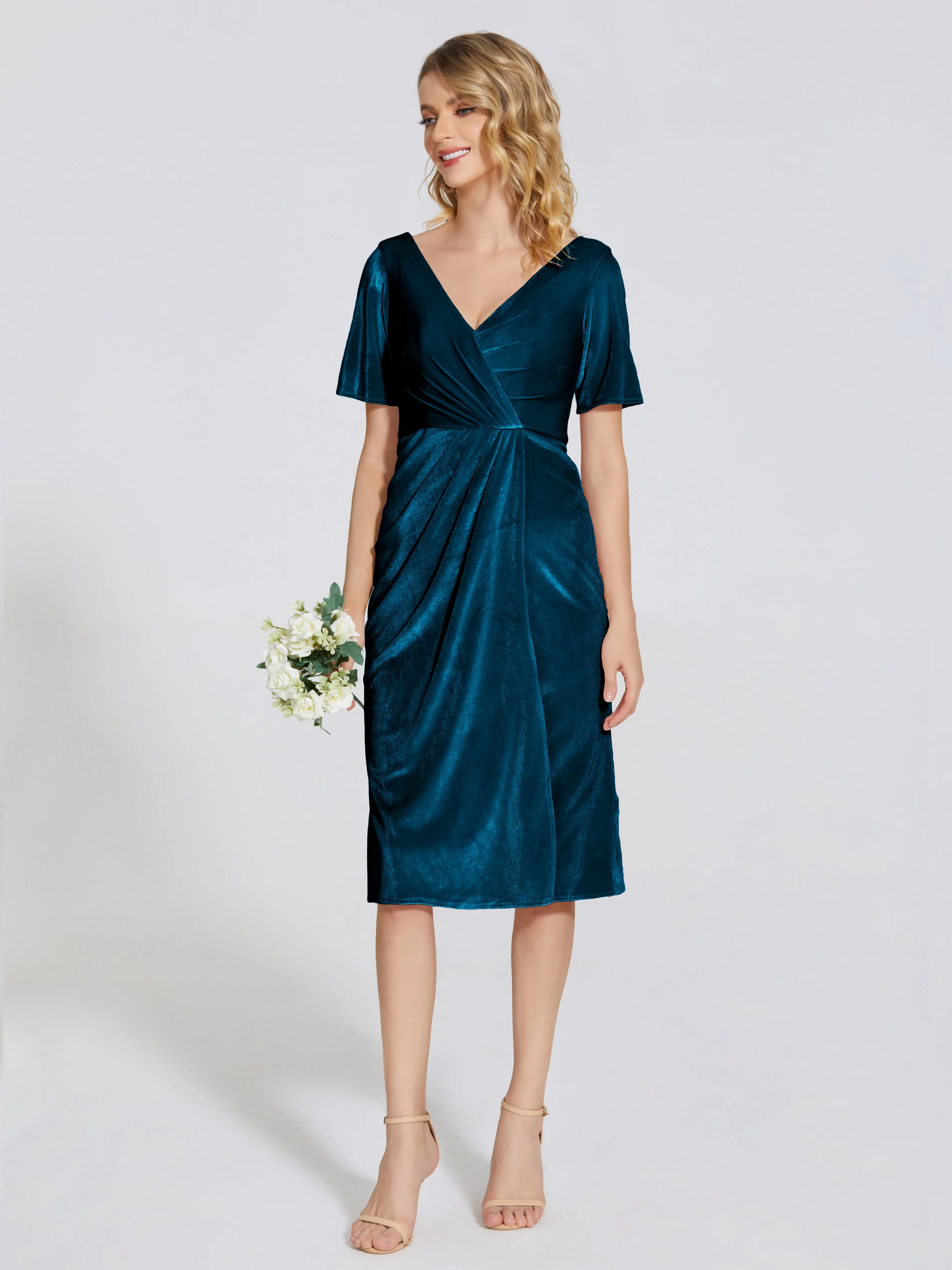 Flattering Knee Length Velvet Mother of the Bride Dresses