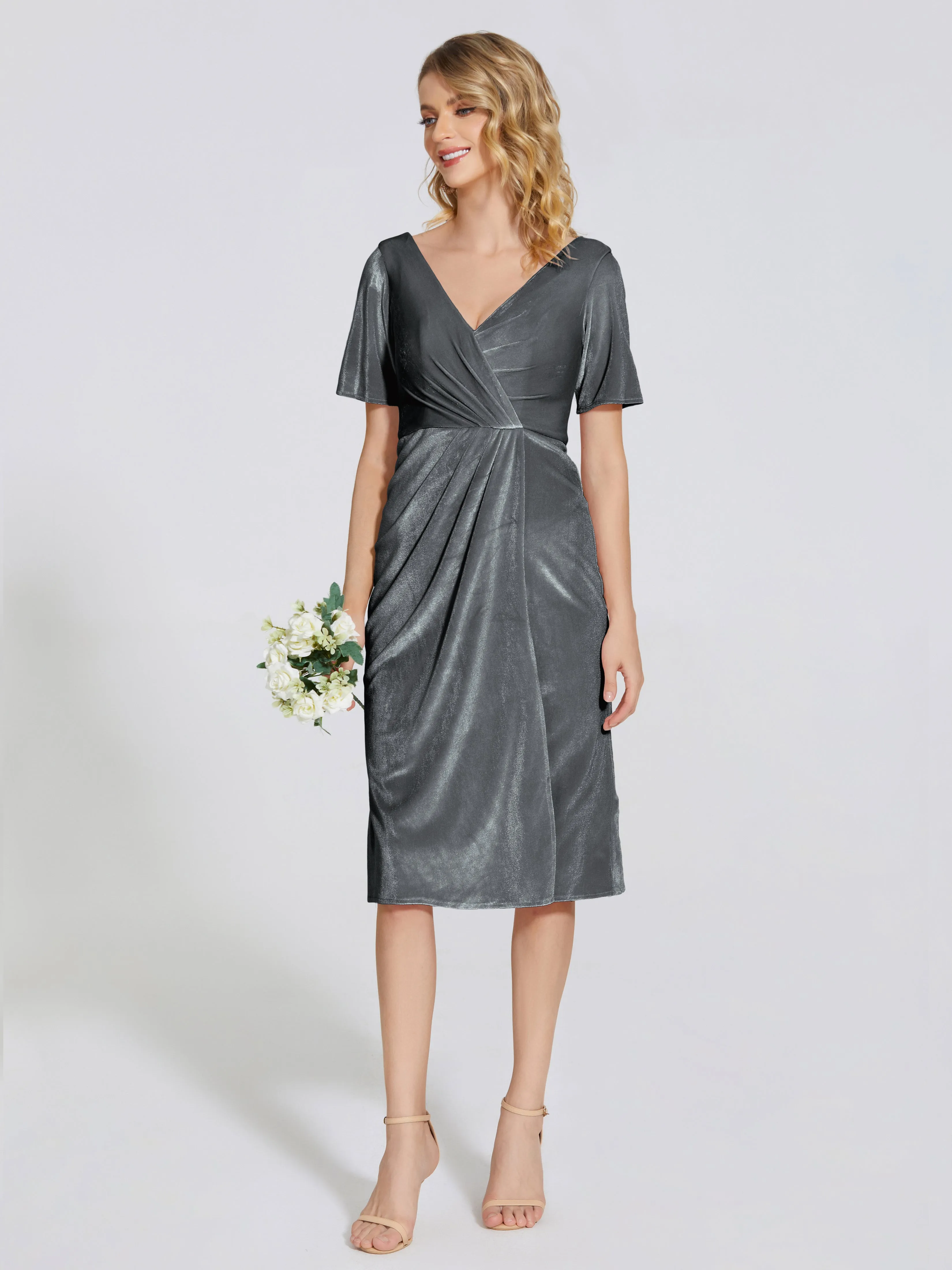 Flattering Knee Length Velvet Mother of the Bride Dresses