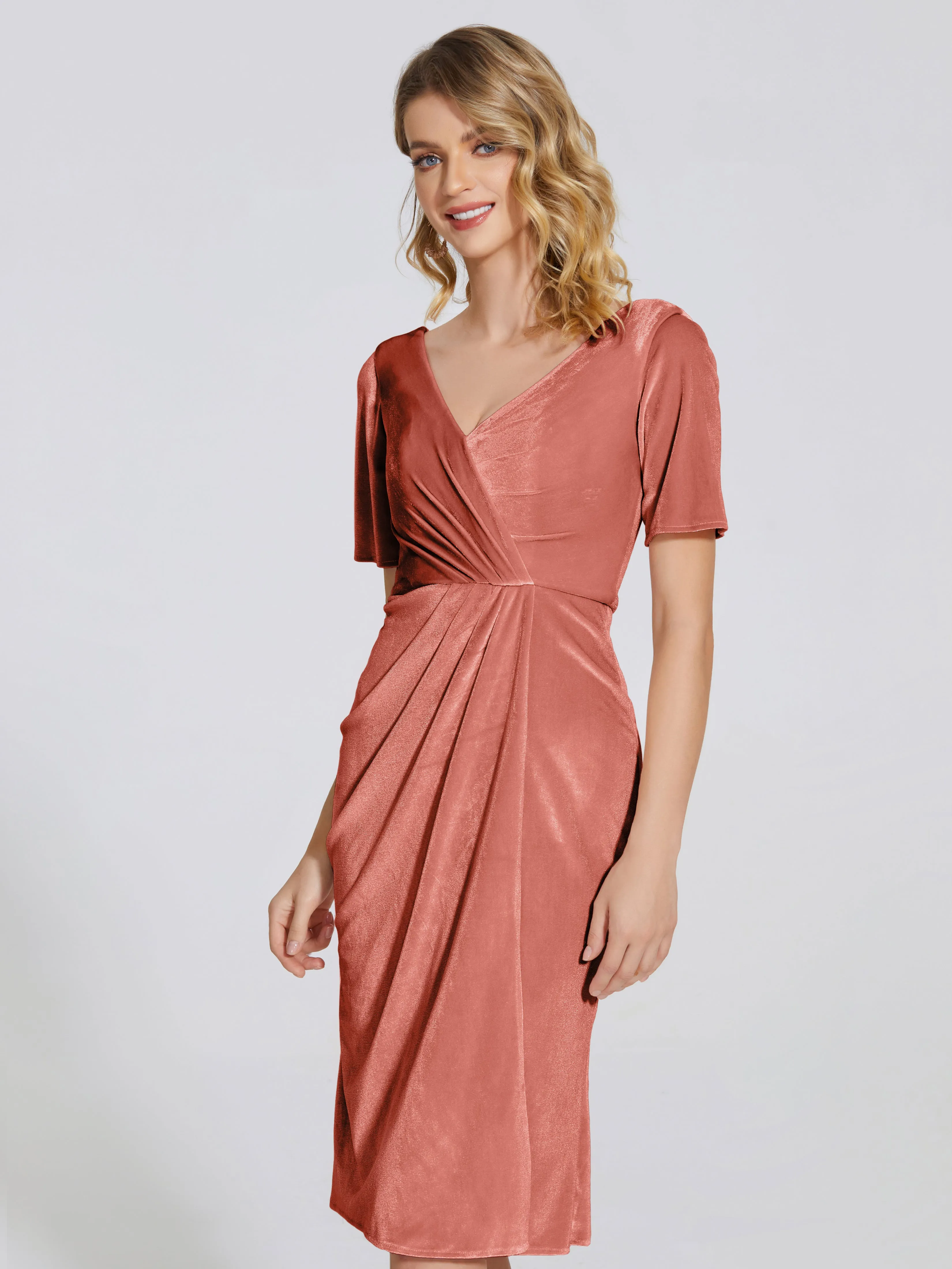 Flattering Knee Length Velvet Mother of the Bride Dresses