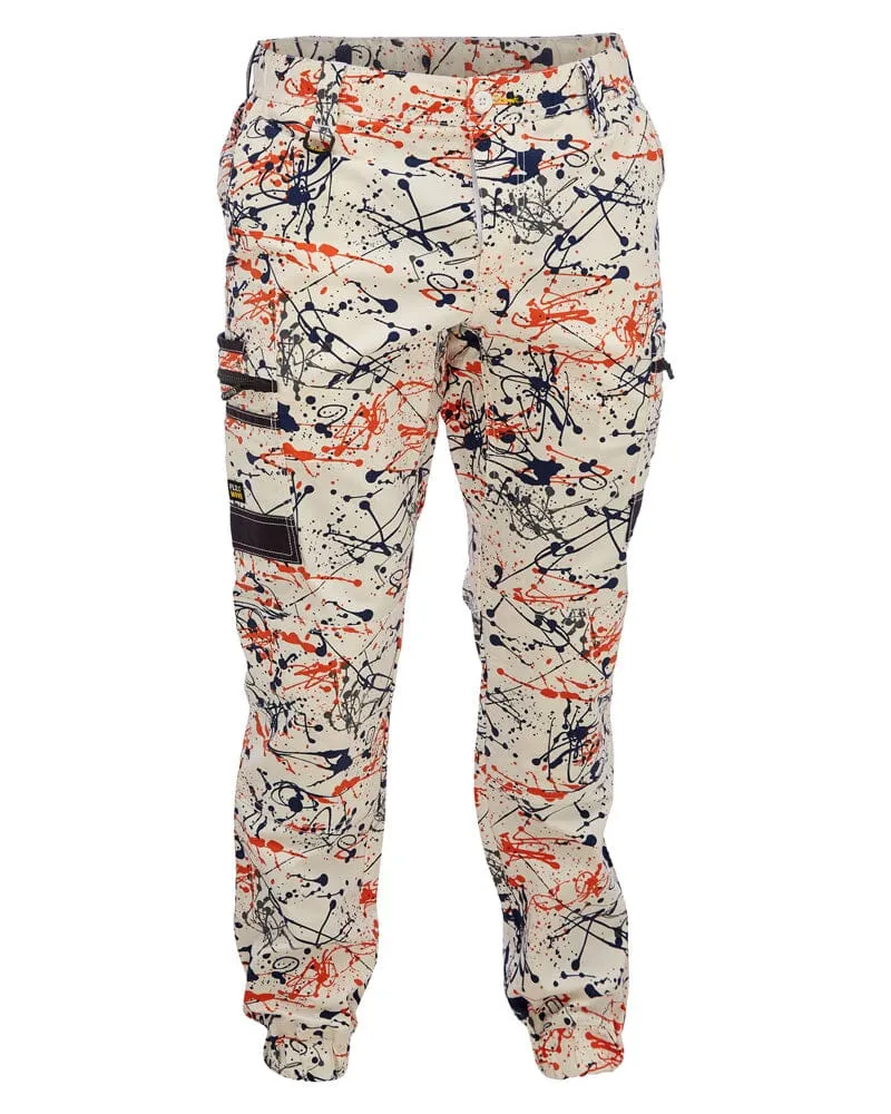 Flex and Move Stretch Cargo Cuffed Pants - Orange Paint Splatter