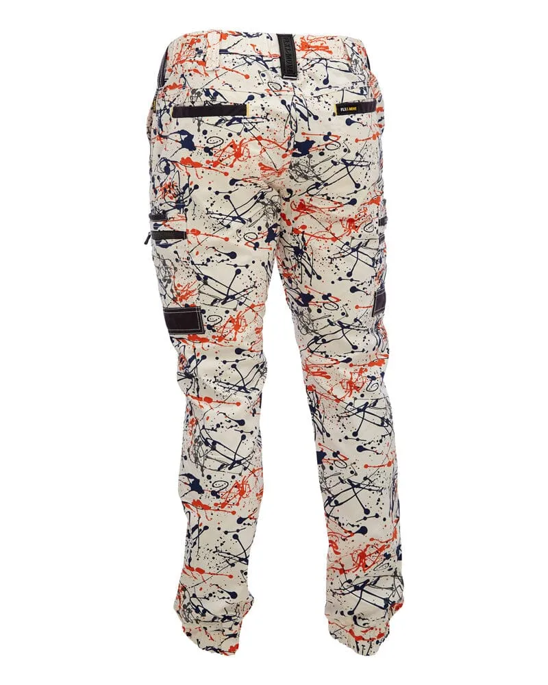 Flex and Move Stretch Cargo Cuffed Pants - Orange Paint Splatter