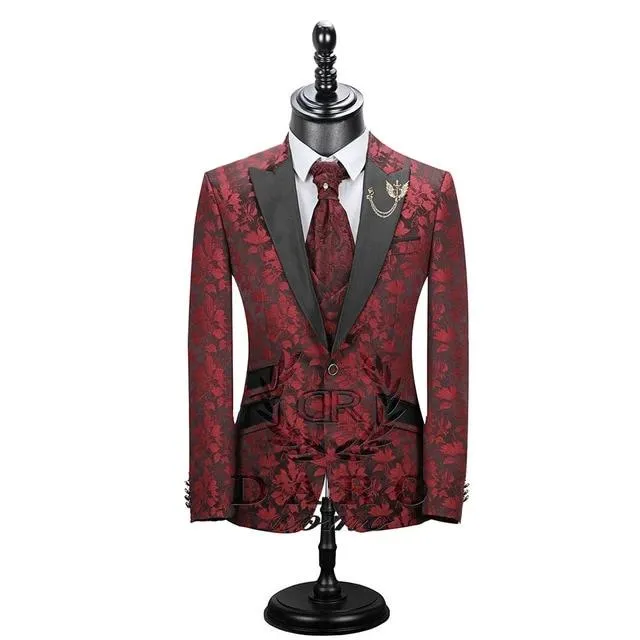 Floral Classic Slim Fit Prom Dress Men Suit