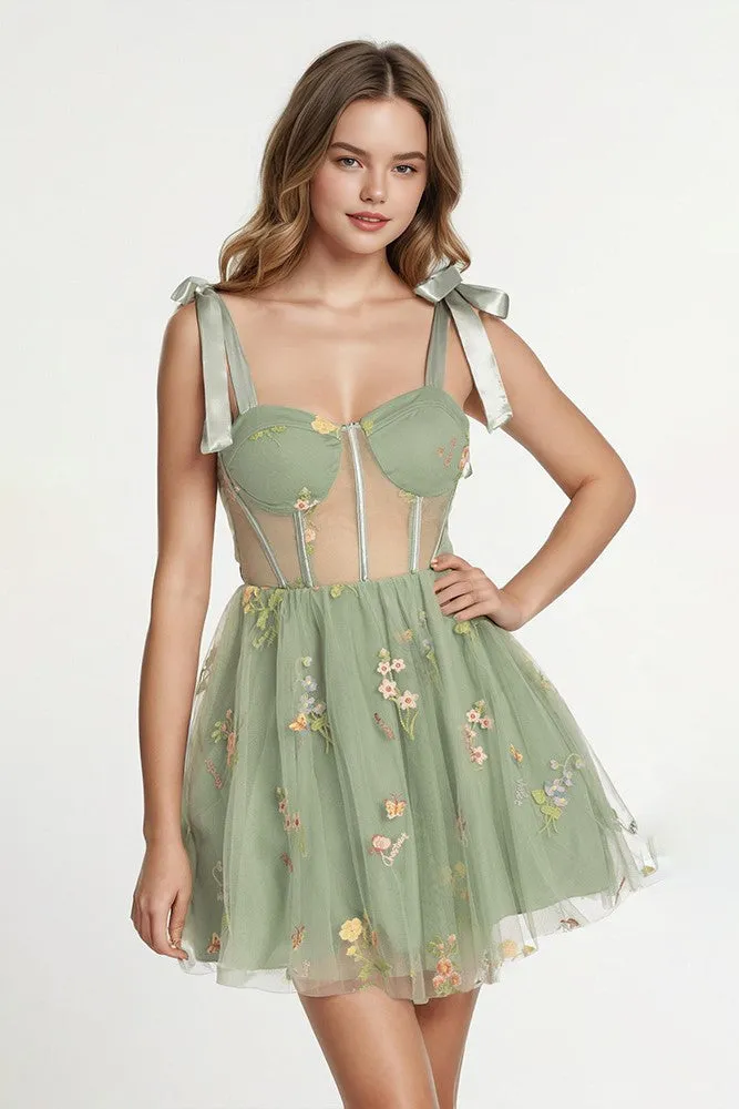 Floral Sweetheart See-through Short Homecoming Dresses