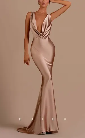 G3203 - Simple Sexy & Fitted Satin V-Neck Open Back Long Formal Prom Dresses