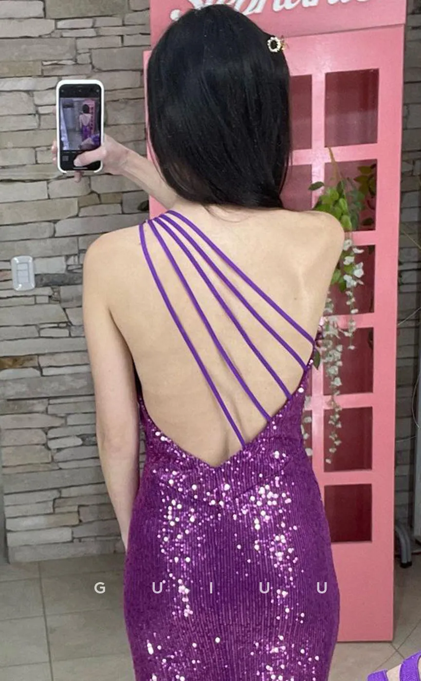 G3990 - Sheath One Shoulder Fully Beaded Backless Long Prom Dress with Slit