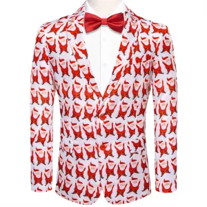 Hi-Tie Mens Silk Suit Red Santa Christmas Festival Suit for Men