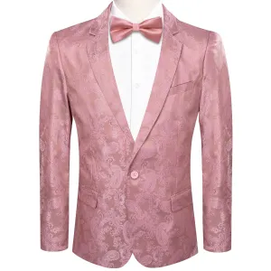 Hi-Tie Notched Lapel Blazer Pink Men's Wedding PaisleyTop Men Suit