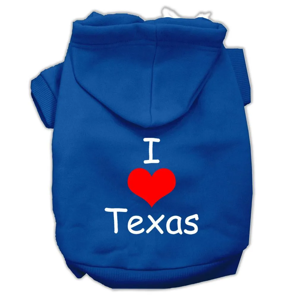 I Love Texas Screen Print Pet Hoodies Blue Size Lg (14)