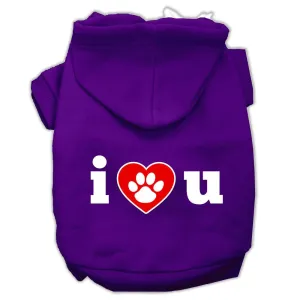 I Love U Screen Print Pet Hoodies Purple Size Sm (10)