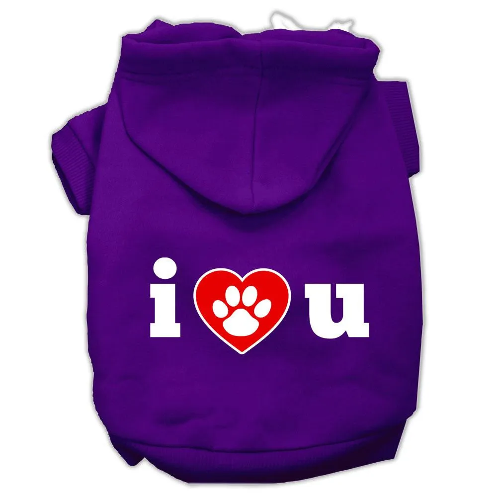 I Love U Screen Print Pet Hoodies Purple Size Sm (10)