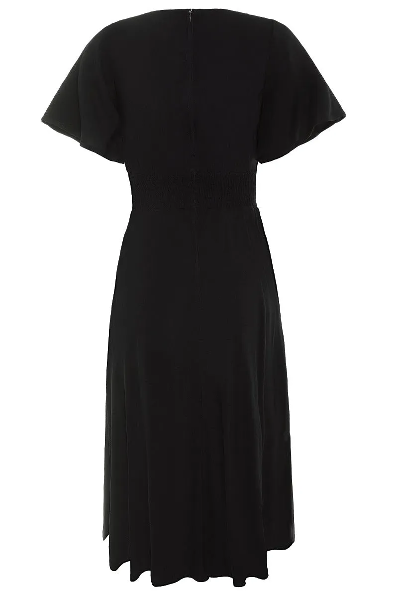 Janice Tea Swing Dress with Petal Sleeves in Black