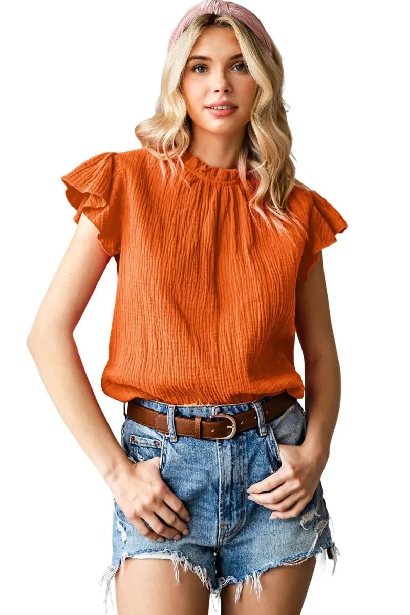 Jenna Crinkled Ruffle Casual Blouse