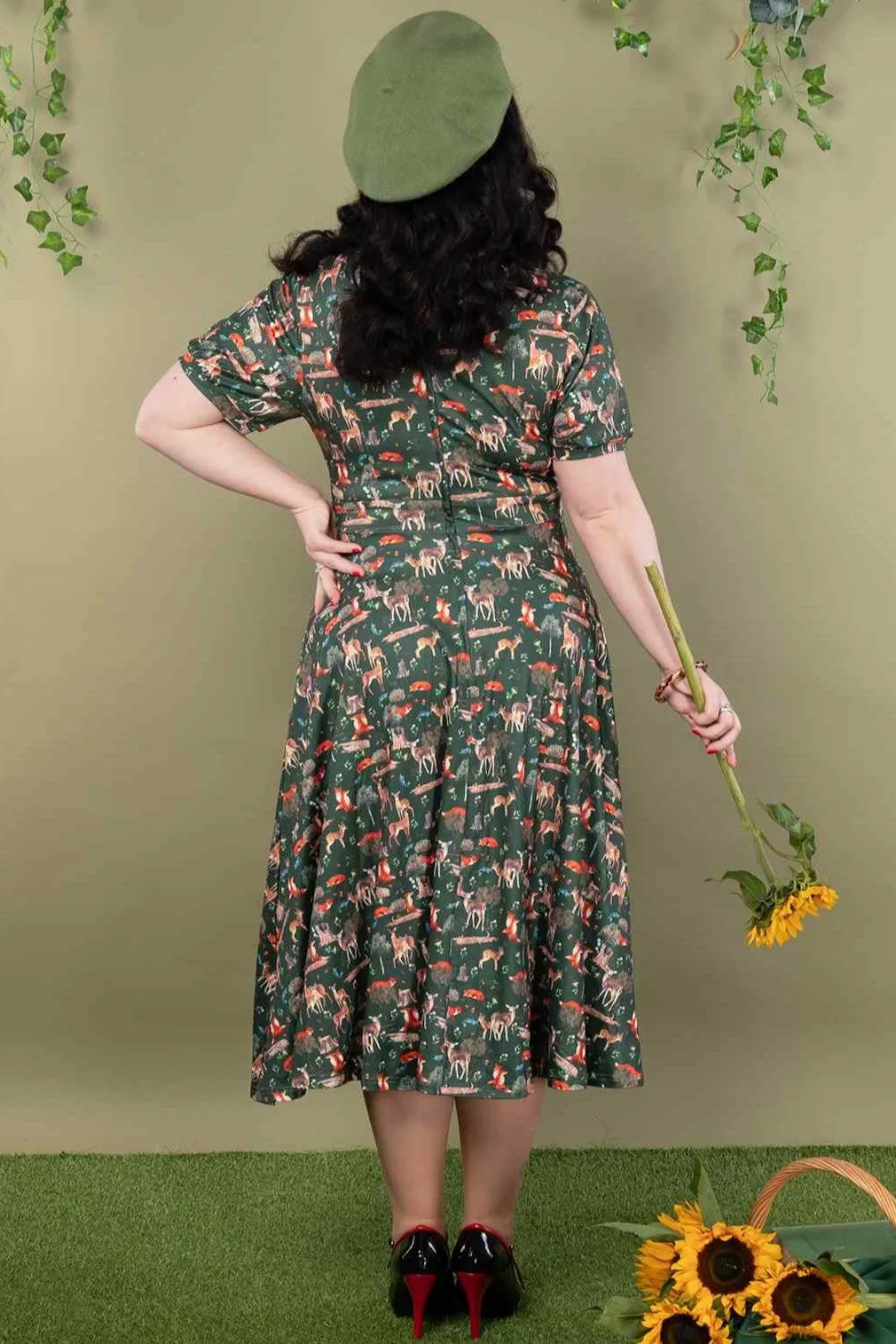 Julia Dark Green Woodland Sleeved Dress