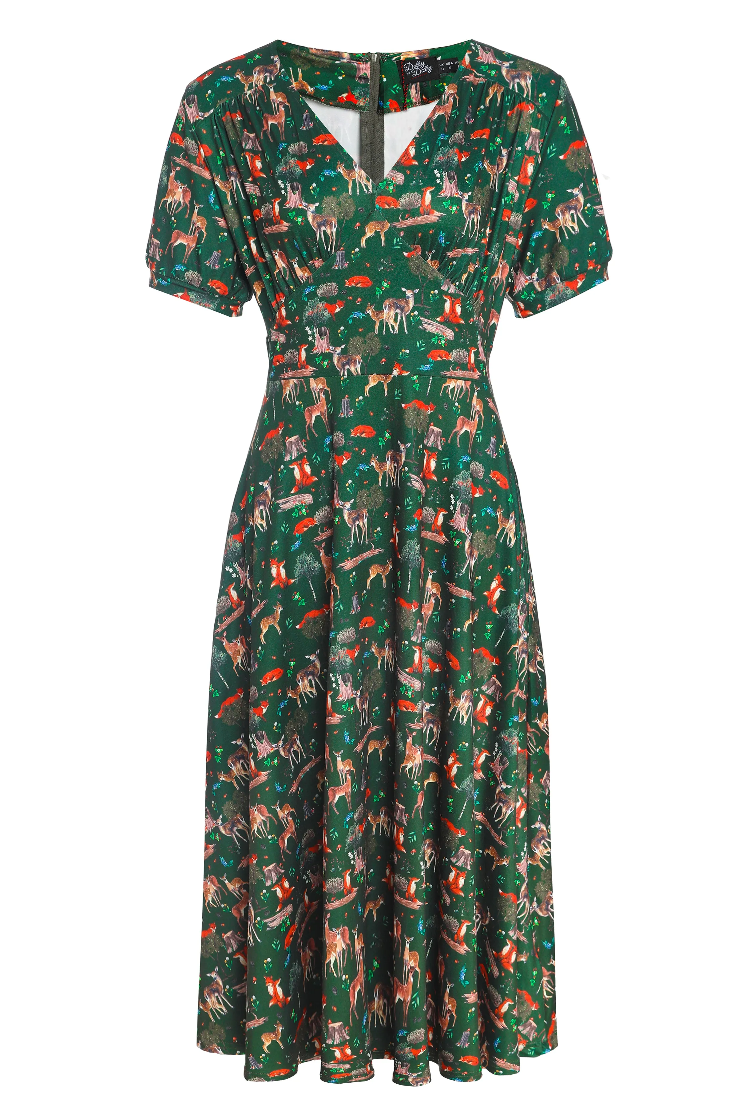 Julia Dark Green Woodland Sleeved Dress