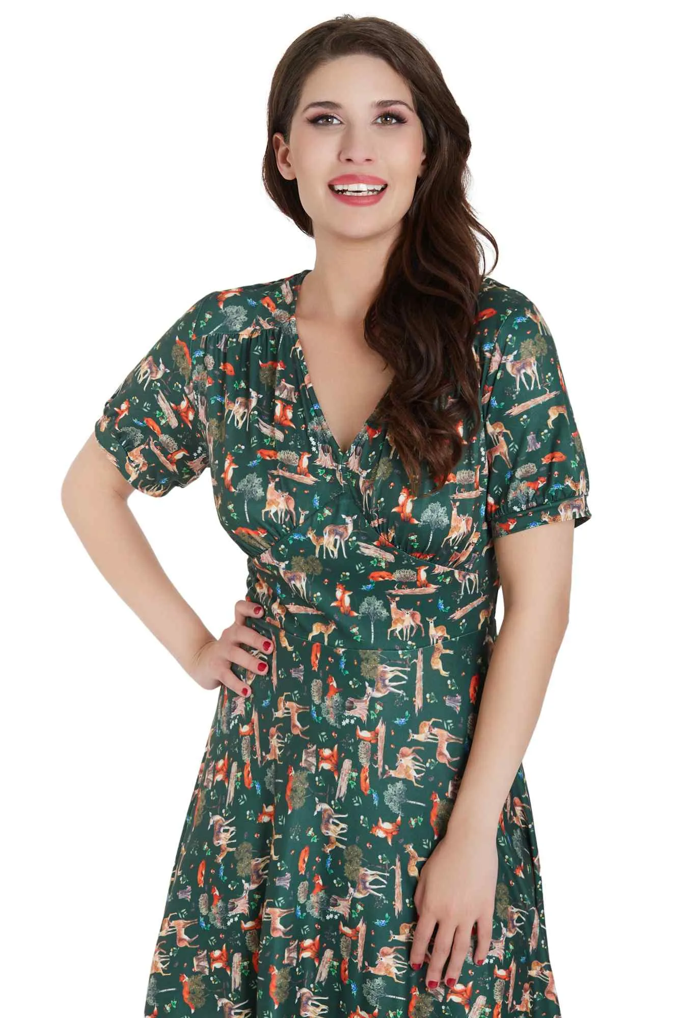 Julia Dark Green Woodland Sleeved Dress